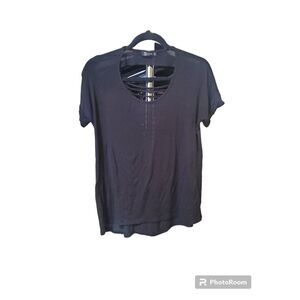 Miss Chievous Black Small Cotton Solid T-Shirt Short Sleeve Crewneck